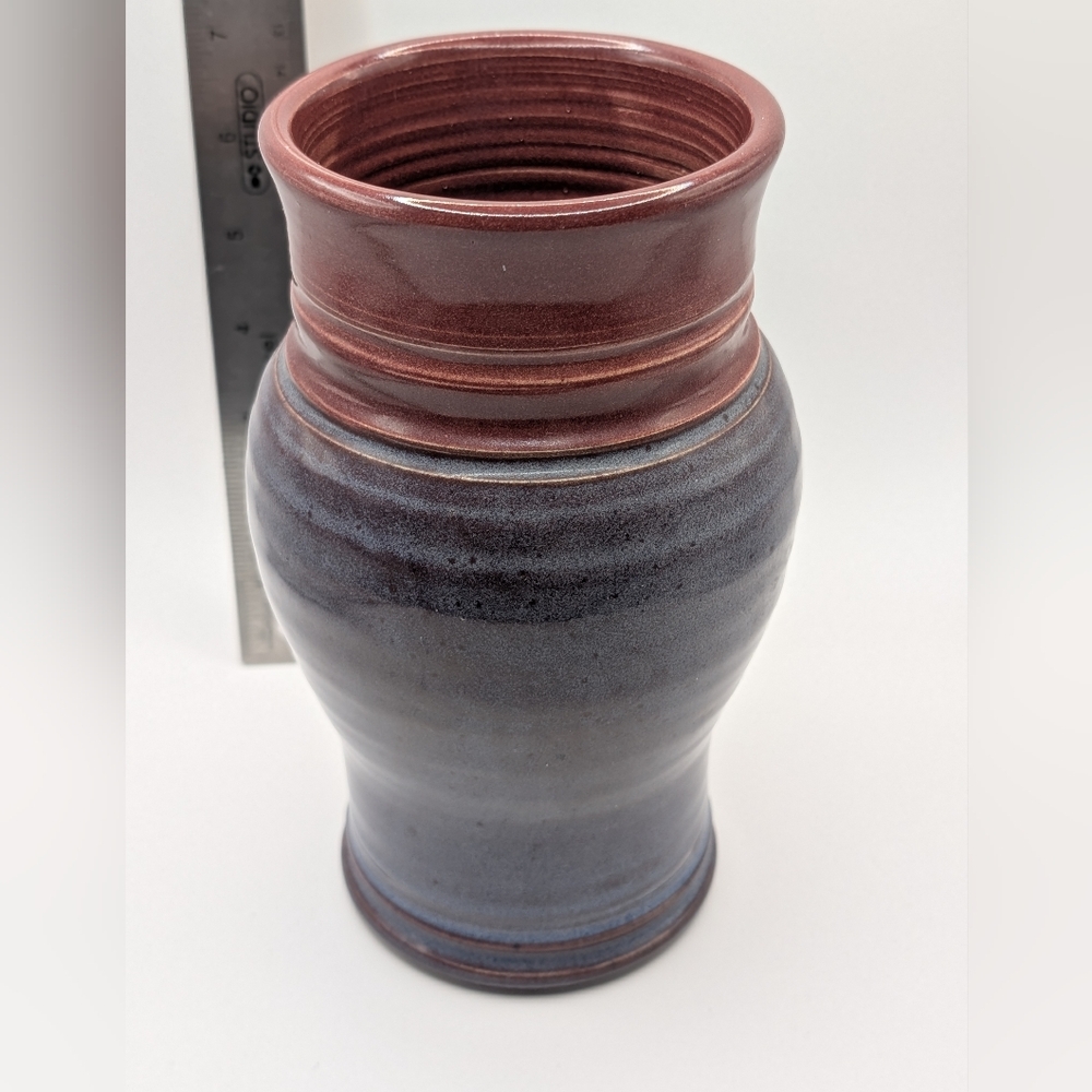 Handcrafted Ceramic Vase in Burgundy and Gray